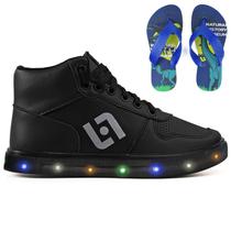 Tenis Infantil De Led Meninos Botinha Cano Alto Escolar Casual Basico + Chinelo