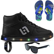 Tenis Infantil De Led Meninos Botinha Cano Alto Escolar Casual Basico + Chinelo Oculos Relogio Tenis Infantil De Led Meninos Botinha Cano Alto Escolar Casual Basico + Chinelo Oculos Relogio