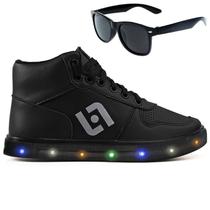 Tenis Infantil De Led Meninos Botinha Cano Alto Escolar Casual Basico + Oculos