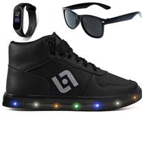Tenis Infantil De Led Meninos Botinha Cano Alto Escolar Casual Basico + Oculos Relogio Tenis Infantil De Led Meninos Botinha Cano Alto Escolar Casual Basico + Oculos Relogio