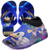 Tenis Infantil De Led Meninos Sonic Calce Facil + Chinelo