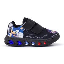 Tenis Infantil De Led Sonic Meninos Calce Facil Preto tiras autocolantes