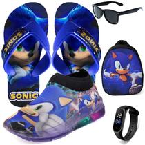 Tenis Infantil De Led Sonic Mochila Chinelo Oculos Relogio