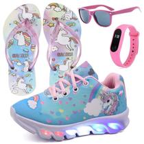 Tenis Infantil De Led Unicornio Calce Facil Meninas LIGHT + Chinelo Oculos Relogio Tenis Infantil De Led Unicornio Calce Facil Meninas LIGHT + Chinelo Oculos Relogio
