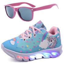 Tenis Infantil De Led Unicornio Calce Facil Meninas LIGHT + Oculos - CALCADOS LGHT LIGHT