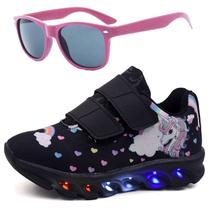 Tenis Infantil De Led Unicornio Calce Facil Meninas LIGHT + Oculos