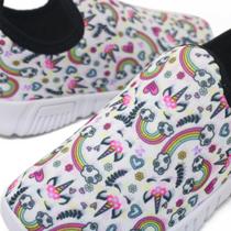 Tênis Infantil Escolar Calce Facil Leve Confortável Unicornio Branco Arco-iris Tênis Infantil Escolar Calce Facil Leve Confortável Unicornio Branco Arco-iris