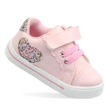 Tenis infantil femininino com glitter rosa coração