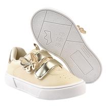 Tênis Infantil Feminino Bege Solado Branco Detalhe Borboleta Fechamento tiras autocolantes Tênis Infantil Feminino Bege Solado Branco Detalhe Borboleta Fechamento tiras autocolantes