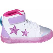 Tênis Infantil Feminino Botinha Com Glitter Brilhante Branco