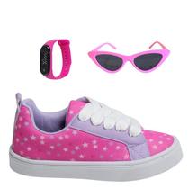 Tênis Infantil Feminino Casual Colegial CM Estrela Sereia Meninas Leve Confortável +Óculos+Relógio Tênis Infantil Feminino Casual Colegial CM Estrela Sereia Meninas Leve Confortável +Óculos+Relógio