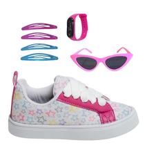 Tênis Infantil Feminino Casual Colegial CM Estrela Sereia Meninas Leve Confortável +Óculos+Relógio+TicTac Tênis Infantil Feminino Casual Colegial CM Estrela Sereia Meninas Leve Confortável +Óculos+Relógio+TicTac