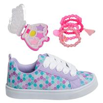 Tênis Infantil Feminino Casual Colegial CM Estrela Sereia Meninas Leve Confortável +Paleta+Kit Pulseiras