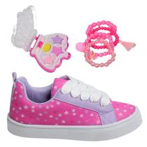 Tênis Infantil Feminino Casual Colegial CM Estrela Sereia Meninas Leve Confortável +Paleta+Kit Pulseiras