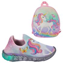 Tênis Infantil Feminino Com Led Unicórnio Slip On Menina Novo + Mochila Unicórnio Tênis Infantil Feminino Com Led Unicórnio Slip On Menina Novo + Mochila Unicórnio