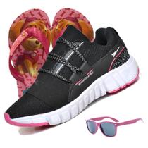 Tenis infantil feminino conforto - rayon r1021 - preto/pink - menina + oculos + chinelo - RYN