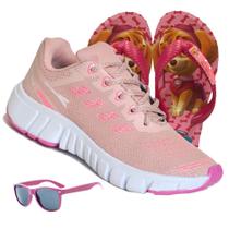 Tenis infantil feminino conforto - rayon r1022 - rosa nude- menina + oculos + chinelo - RYN