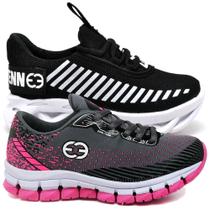 Tênis Infantil Feminino Esportivo Modelos Diferentes - Kit 2 Pares Grafite/Preto