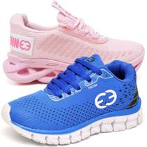 Tênis Infantil Feminino Esportivo Modelos Diferentes - Kit 2 Pares Rosa/Azul