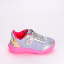 Tênis Infantil Feminino Flex Com Led Prata Pink Neon Tênis Infantil Feminino Flex Com Led Prata Pink Neon