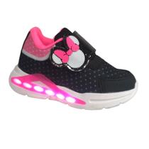 Tênis Infantil Feminino Menina Laço Calce Fácil Luz De Led Que Acende Confortável Leve Macio Ajuste em tiras Auto Colantes Personagem Minnie