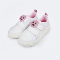 Tênis Infantil Feminino Pampili Up Patch Carinha Branco e Rosa -