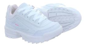 Tenis Infantil Feminino Sola Tratorada Moda Bufalo Rosa Nude Branco - PC