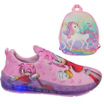 Tênis Infantil Feminino Unicórnio/Amy Rose Com Led Slip On + Mochila Unicórnio Menina Novo