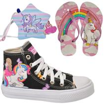 Tênis Infantil Feminino Unicórnio Menina Botinha Cano Alto Club Magia +Chinelo+Bolsa Unic Tênis Infantil Feminino Unicórnio Menina Botinha Cano Alto Club Magia +Chinelo+Bolsa Unic