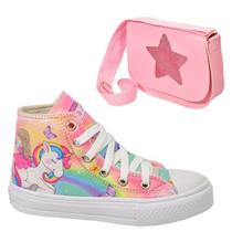 Tênis Infantil Feminino Unicórnio Sereia Menina Botinha Cano Alto Club Magia +Bolsa Estrela Tênis Infantil Feminino Unicórnio Sereia Menina Botinha Cano Alto Club Magia +Bolsa Estrela