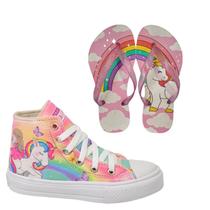 Tênis Infantil Feminino Unicórnio Sereia Menina Botinha Cano Alto Club Magia +Chinelo