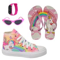 Tênis Infantil Feminino Unicórnio Sereia Menina Botinha Cano Alto Club Magia +Chinelo+Óculos+Relógio
