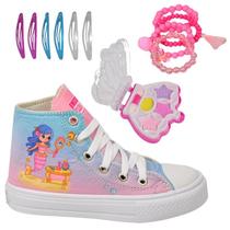 Tênis Infantil Feminino Unicórnio Sereia Menina Botinha Cano Alto Club Magia +Paleta+Pulseira+TicTac