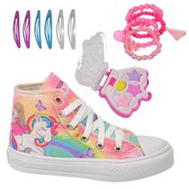 Tênis Infantil Feminino Unicórnio Sereia Menina Botinha Cano Alto Club Magia +Paleta+Pulseira+TicTac