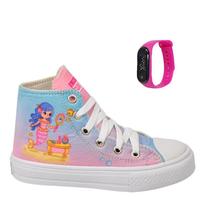 Tênis Infantil Feminino Unicórnio Sereia Menina Botinha Cano Alto Club Magia +Relógio Tênis Infantil Feminino Unicórnio Sereia Menina Botinha Cano Alto Club Magia +Relógio