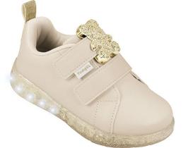 Tênis Infantil Kids Pampili Moda Conforto tiras autocolantes Ursinho Gold Led Sneaker Luz Fashion