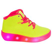 Tênis Infantil Kidy De Rodinha Com Led Amarelo Neon E Pink