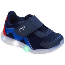 Tênis Infantil Kidy Flex Light Com Led Azul Marinho Escolar Escola Colegial Colégio Original Menino Masculino Conforto Durabilidade AnatômicoVoltasà