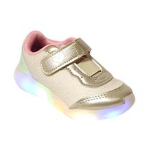 Tênis Infantil Kidy Flex Light Com Led Ouro E Rosa Escolar Escola Colegial Colégio Original Menina Feminino Conforto Durabilidade AnatomicoVoltasàs