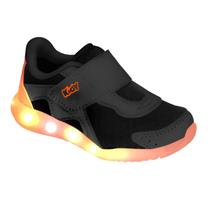 Tênis Infantil Kidy Flex Light Com Led Preto E Laranja Escolar Escola Colegial Colégio Original Menino Masculino Conforto Durabilidade AnatômicoVolta