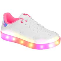 Tênis Infantil Kidy Hype Com Led Branco E Pink Escolar Escola Colegial Colégio Original Menina Feminino Conforto Durabilidade AnatomicoVoltasàsAula