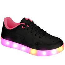 Tênis Infantil Kidy Hype Com Led Preto E Pink Escolar Escola Colegial Colégio Original Menina Feminino VoltasàsAulasCalceFácil