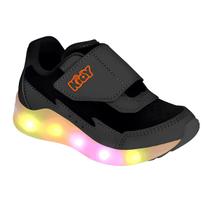 Tênis Infantil Kidy Led Light Fun Calce Fácil Preto E Laranja Neon Escolar Escola Colegial Colégio Original Menino Masculino Conforto Durabilidade Ana