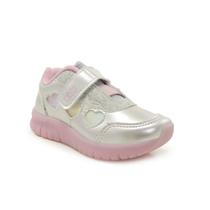 Tênis Infantil Kidy Ultra Flex em tiras autocolantes Prata e Rosa com Detalhes em Corações