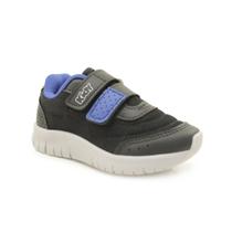 Tênis Infantil Kidy Ultra Flex Preto e Azul com tiras autocolantes Duplo para Escola