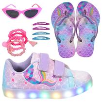 Tênis Infantil Led Feminino Sereia Cano Baixo Casual +Chinelo+Tictac+Pulseira+Óculos