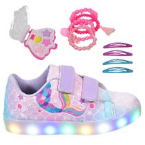 Tênis Infantil Led Feminino Sereia Cano Baixo Casual +Tictac+Pulseira+TicTac