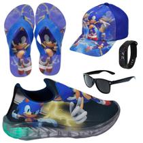Tênis Infantil Led Luzinha Slip On Personagem +Chinelo+Boné+Óculos+Relógio
