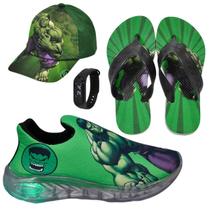 Tênis Infantil Led Luzinha Slip On Personagem +Chinelo+Boné+Relógio