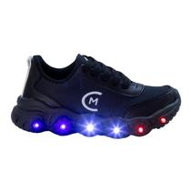 Tênis Infantil Led Masculino Jogging Casual Preto Chumbo Fogo